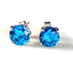 Blue Topaz Stud Earrings: December Birthstone, Sterling Silver
