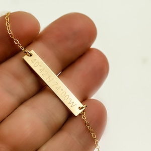 14kt Gold BAR Necklace Engraved Name Initial Gold Bar Necklace 14K, Gold Name Bar Necklace, Gold Fill Sterling Silver image 3