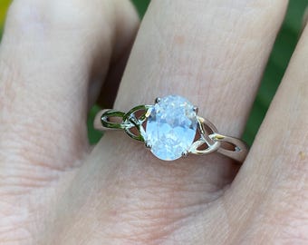 Bague CZ blanche transparente, ovale, argent sterling, 8 x 6 mm