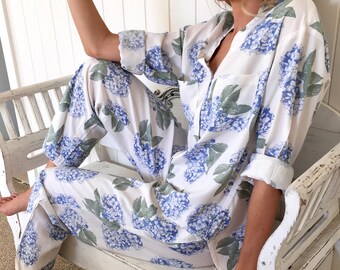Maggie Long Pajama Set - Hydrangea Blue - Code P043 (b) / P005 (c)