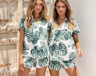 Maggie Pajama Shorts Set // Panama Palm // Code P043 + P005