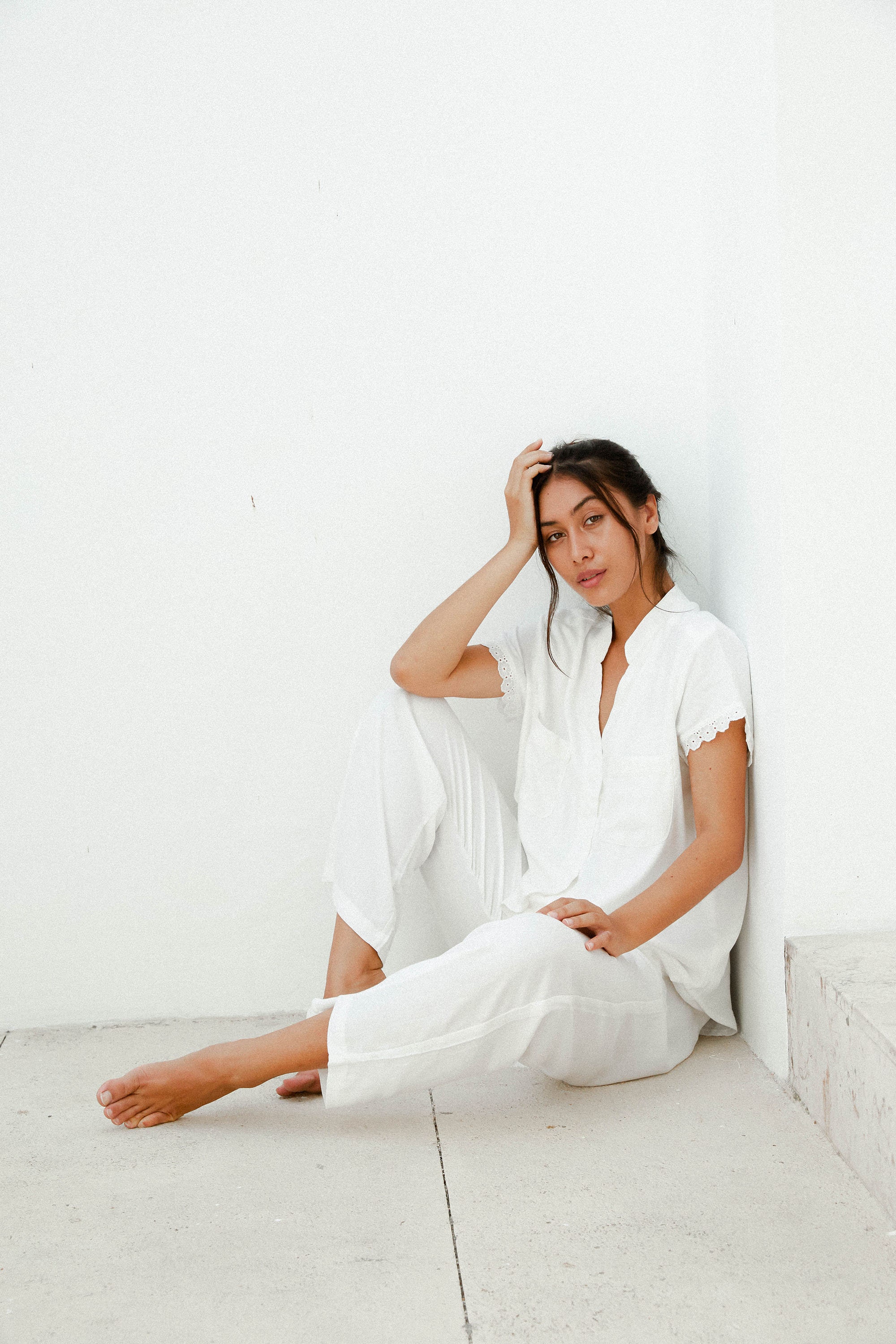 Maggie Pajama Set BRIDAL Long Pants Plain Ivory with | Etsy