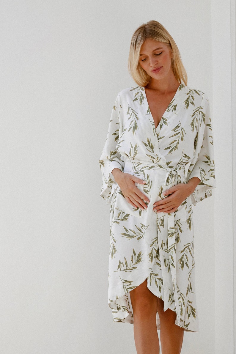 Maternity Kimono Robe 3/4 Length Kimono Robe Olive Leaf Etsy