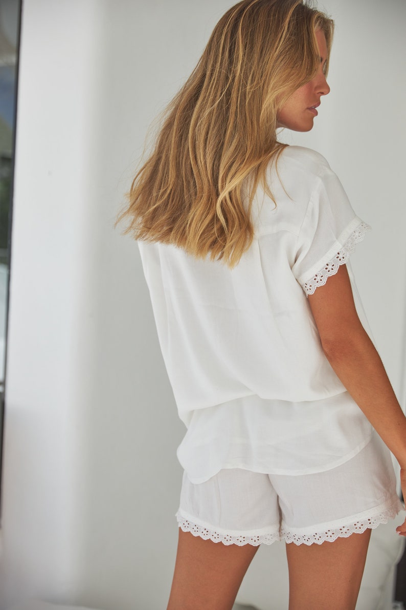 Maggie Pajama Set BRIDAL Plain Ivory with Cotton Lace Etsy