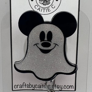 Glittery Mickey Mouse Ghost Retractable ID Badge Reel