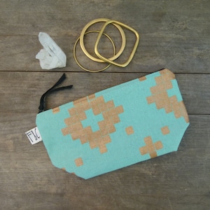 Tabor Cosmetic Bag in Aqua & Copper Linen Canvas Cosmetic Bag image 1