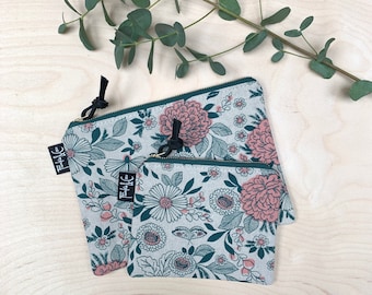 Pacific Zipper Pouch in Emerald and Rose Floral Canvas