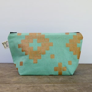 Tabor Cosmetic Bag in Aqua & Copper Linen Canvas Cosmetic Bag image 3