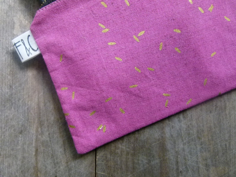 Holiday Gift Passport Case Metallic Small Bag Fuchsia Gold Linen Canvas Zipper Pouch Fuchsia Linen Canvas Travel Pouch Leather Pull