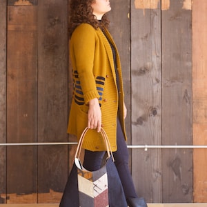 Handpieced Denim Chevron Tote Bag, Mustard Bag, Goldenrod Tote Bag, Denim Hobo Bag, Denim Shoulder Bag, Brass Hardware, Leather Handles image 4