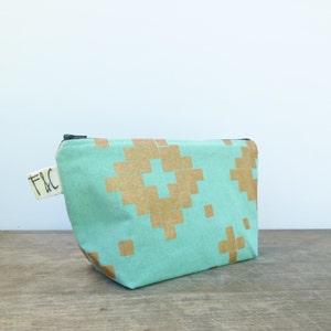 Tabor Cosmetic Bag in Aqua & Copper Linen Canvas Cosmetic Bag image 2