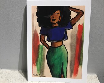 Black Woman Print, Wall Decor, Desk Art, 5x7 Matte Print