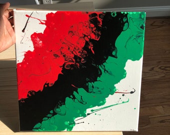 Acrylic Pour Painting, Juneteenth Flag Art, 12x12
