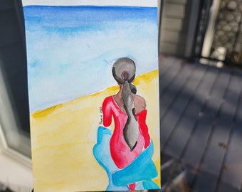Beach Art, 4x6 Watercolor Original Painting