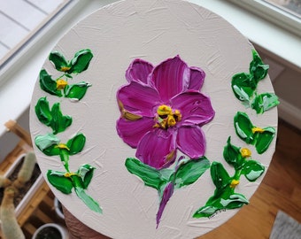 Textured Wreath Flower Acrylic Painting, Canvas Art