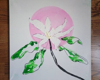 Tree Flower Acrylic Painting, 20x20 Canvas Textured Art