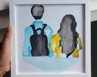 Minimalist Watercolor Painting, 8x8 Framed Wall Art