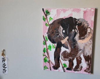 African Elephant Acrylic Painting, 12x16 Canvas Art