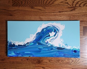 Wave Acrylic Pour Painting, 12x24 Canvas Art