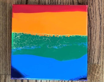 Abstract Acrylic Pour Pride Painting, 8x8 Canvas Art