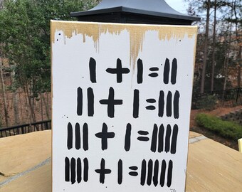 Minimalist Acrylic Painting, Canvas Art, 12x16 Basic Math Original