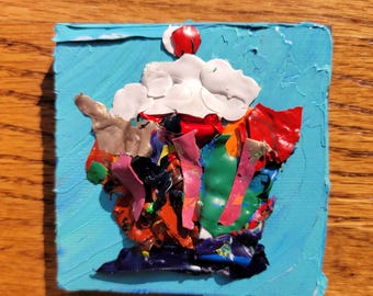 Mini Acrylic Pour Paint Dessert Art, Cupcake Textured Decor 3x3