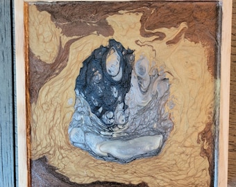 Abstract Pour Paint Art, Liquid Canvas Panel 6x6 Decor