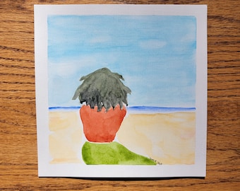 Beach Art, 6x6 Watercolor Original Painting