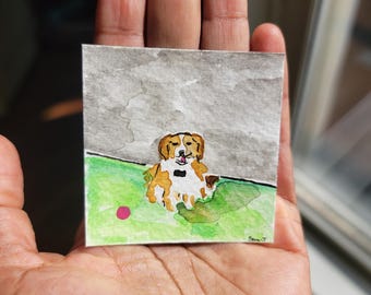Miniature Dog Art, Watercolor Original 2x2 Painting