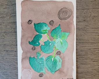 Hosta Blue Angel Art, Perennial Plant, 4x6 Watercolor Original Painting