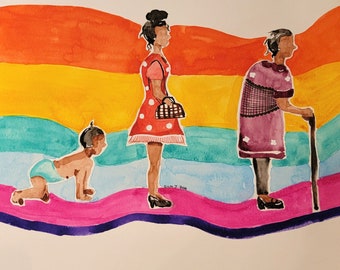 Human Stages Art, 12x12 Watercolor Original Painting