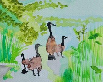 Geese Watercolor Painting, 6x9 Paper Art