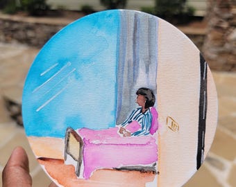 Mini 5in Round Art, Watercolor Original Painting
