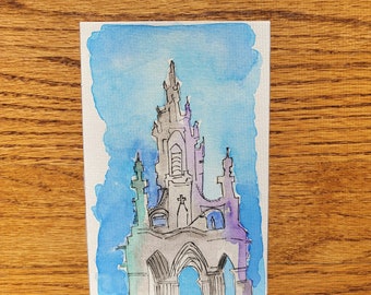 Scottish Monument, Watercolor Urbansketch Painting, 4x6 Art