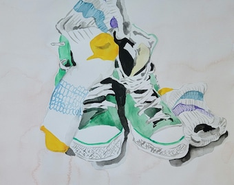 Shoe Watercolor Painting, 11x14 Paper