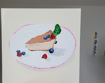 Guava Cheesecake Acrylic Painting, 8x8 Canvas Panel Dessert Art