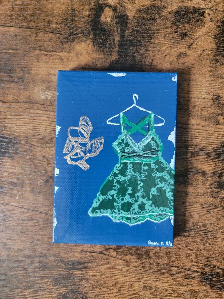 Mini Acrylic Painting, Formal Attire Decor, Wardrobe Art, 3.5x5in Small