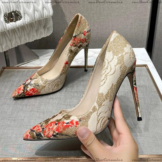 Floral Pattern High Heels Shoes 