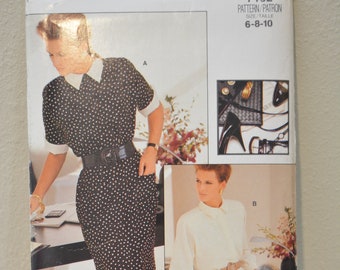 UNCUT Vogue 7152 Pattern, Shirt Dress, Collar, Shoulder Pads, Loose Fitting, Blouson Bodice, Size 6, 8, 10, Bust 30.5 to 32.5, Vintage 80s