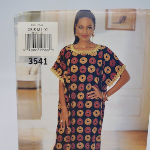 UNCUT Butterick See & Sew 3541 Pattern, Misses Caftan, Very Loose Fitting, Pullover,Ankle Length, Side Slits,Bust 30 to 44" XS to XL,Vtg 90s