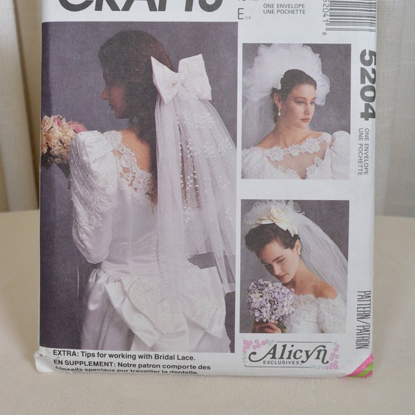 UNCUT McCalls 5204 Pattern, Crafts, Bridal Veils, Hair Pieces, Bows, Fascinator, Alicyn Exclusives, Wedding Veil, One Size Fits All, Vtg 90s