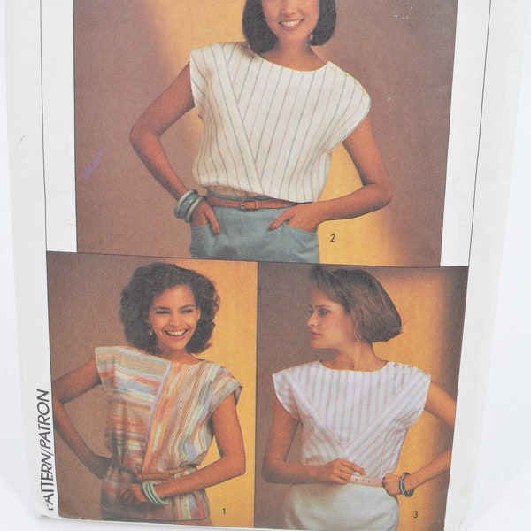 UNCUT Simplicity 6805 Pattern, Blouse Top, Round Neckline, Color Block or Diagonal Fabric Options,Shoulder Button,Bust 32.5 to 36" Vtg 80's