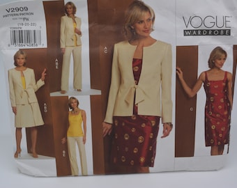 UNCUT Vogue 2909 Patrón PLUS Talla Echa de Menos Armario, Chaqueta Forrada Abrigo, Top, Vestido, Falda y Pantalones, Busto 40 a 44", Talla 18, 20, 22, POO