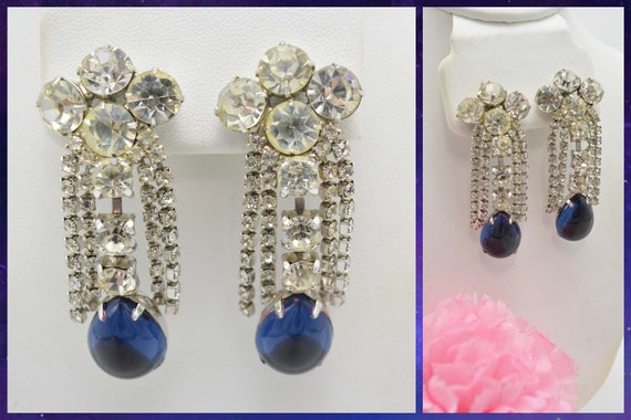 Chandelier Dangle Drop Earrings, Blue Sapphire Te… - image 1