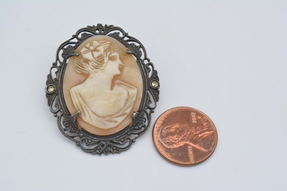 VICTORIAN Revivial Cameo Brooch, Blackened Silver… - image 8