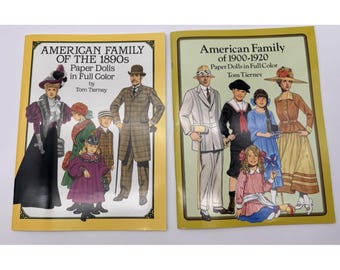 UNCUT Paper Dolls Lot (2) Amerikanische Familie von 1890 und 1900-1920, Tom Tierney