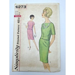 UNCUT Simplicity 4273 Pattern Two Piece Dress, Vtg 1960's Sz 18 Bust 38, Retro