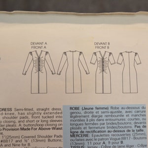 VOGUE 1585 Patrón, Paris Original EMANUEL UNGARO, Vestido, Semi-ajustado, Frente Ruched, Busto 32.5", Vtg 80s Tamaño 10, Corte / Completo imagen 6