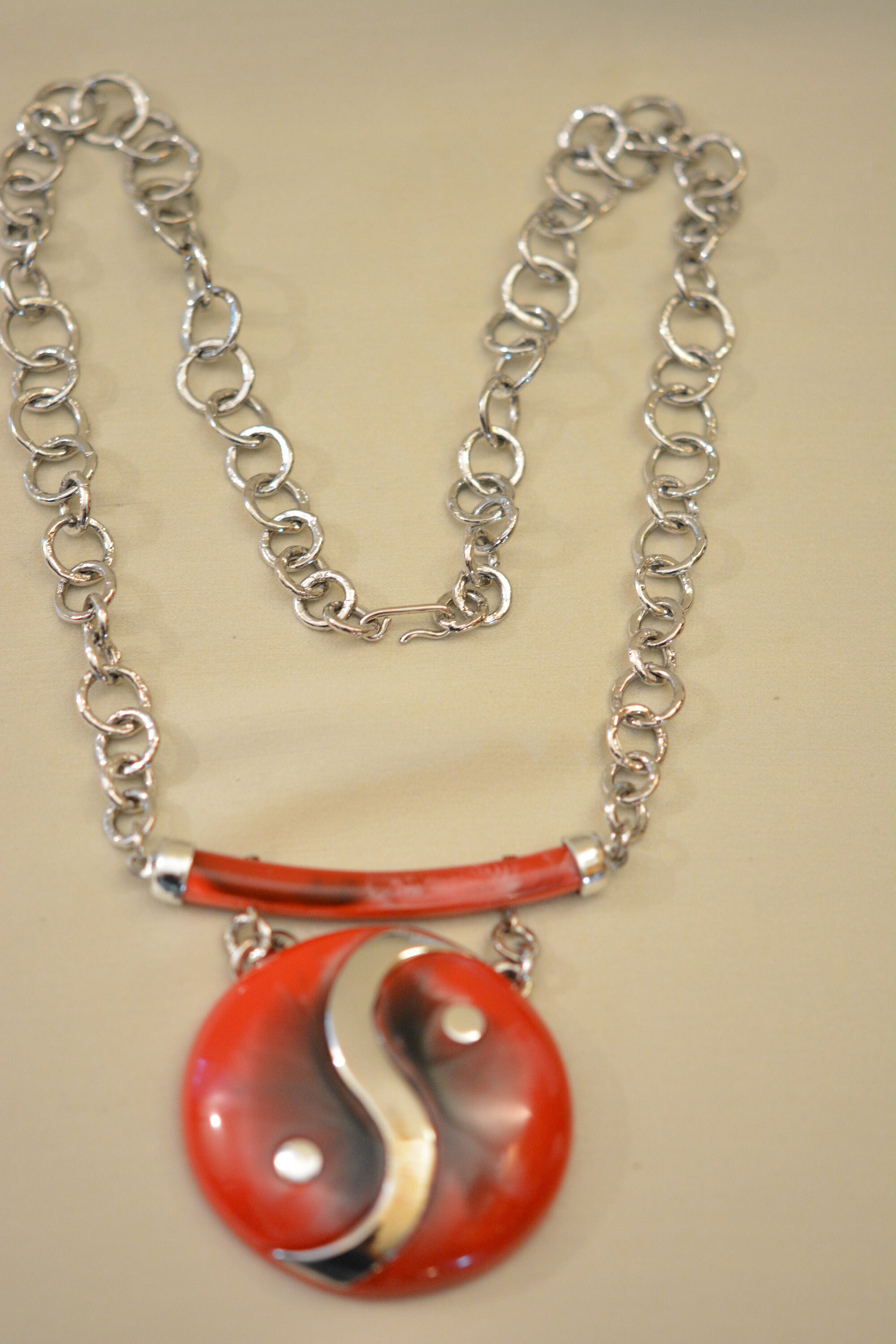 Yin Yang Necklace Signed Celebrity Lucite Red and Black Etsy