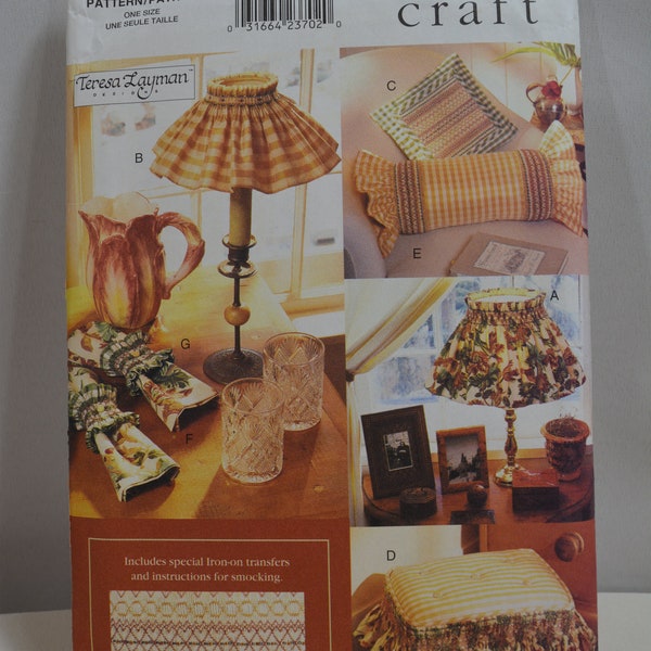 UNCUT VOGUE 9481 Pattern, Vogue Craft, Smocked Accessories with Transfers, Lampshade, Footstool, Bolster, Napkins, Napkin Rings, Vtg 90s